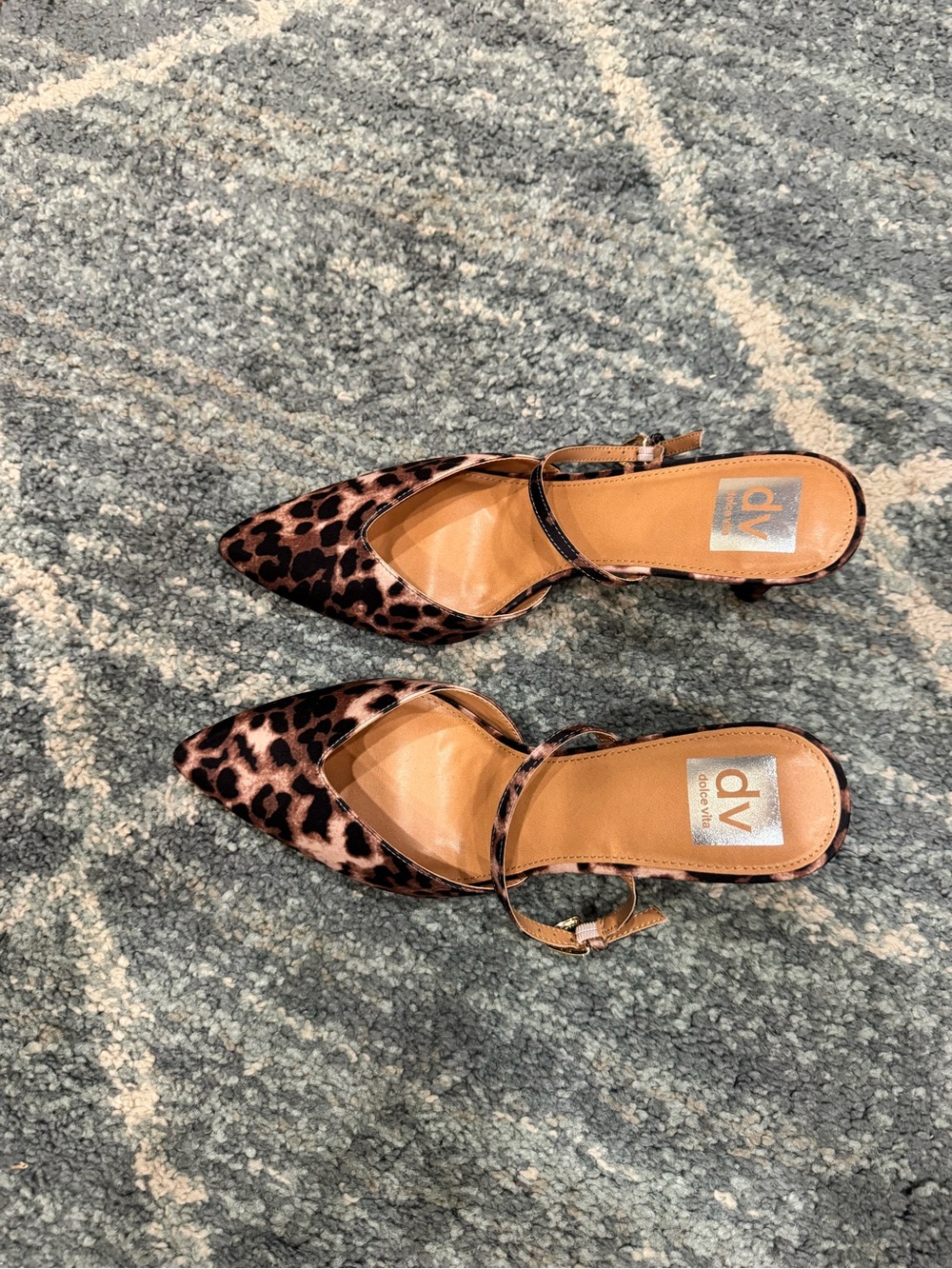 DV by Dolce Vita Leopard Print Pointed Slingback Heels in Brown and Black